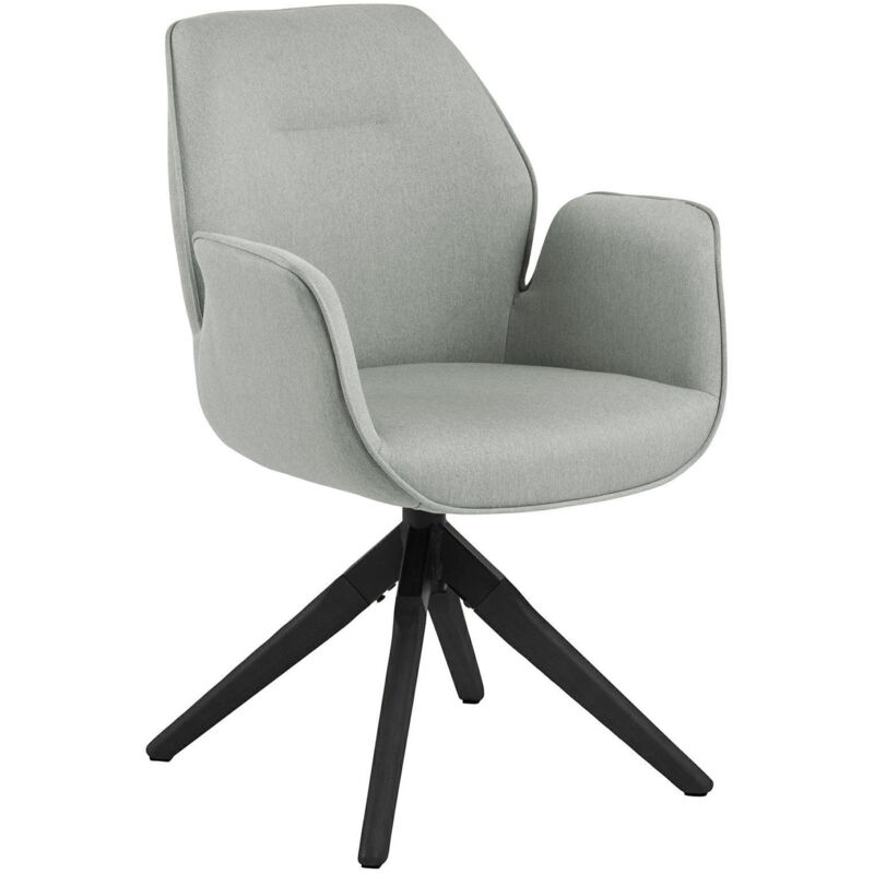 Hellin - Aura Chaise de salle à manger avec pieds, noir, dossier et accoudoirs, gris clair.