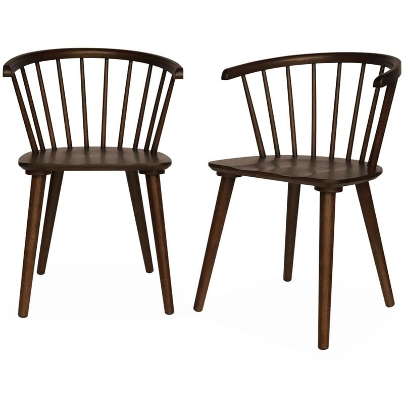 Lot de 2 chaises noyer à barreaux en bois et contreplaqué. Paula. l 51 x p 53 x h 75cm