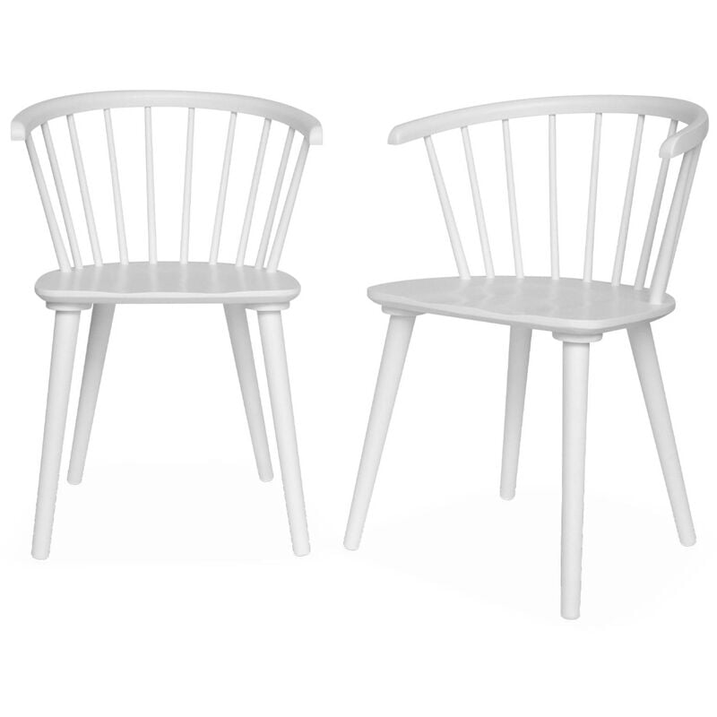 Sweeek - Lot de 2 chaises blanches à barreaux en bois et contreplaqué. Paula. l 51 x p 53 x h 75cm