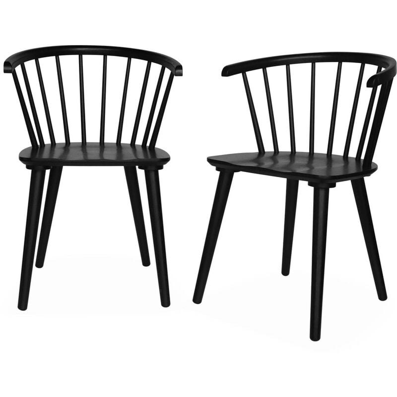 Lot de 2 chaises noires à barreaux en bois et contreplaqué. Paula. l 51 x p 53 x h 75cm