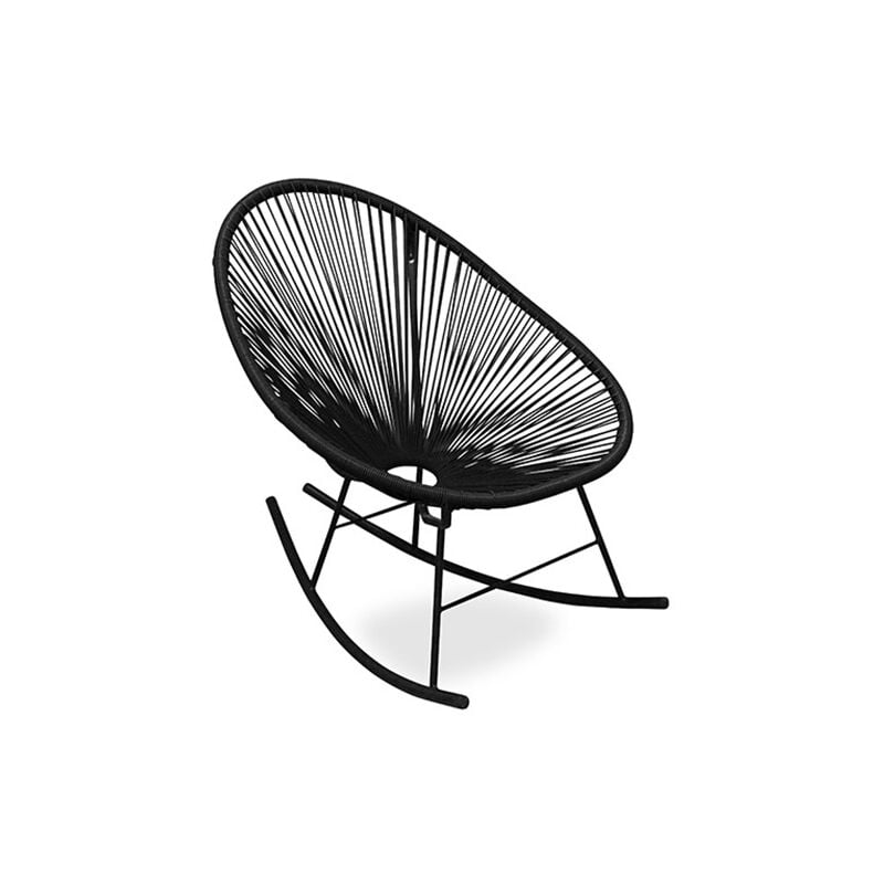 Chaise d'extérieur - Chaise à bascule de jardin - Acapulco Noir - Acier, Rotin synthétique - Noir