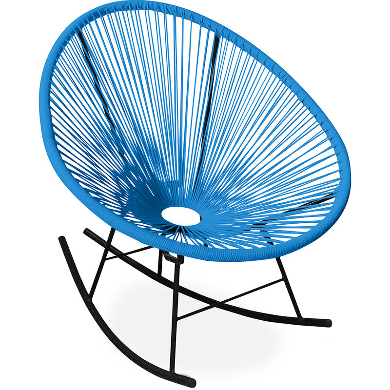 Chaise d'extérieur - Chaise à bascule de jardin - Nouvelle édition - Acapulco Bleu foncé - Acier, Rotin synthétique - Bleu foncé