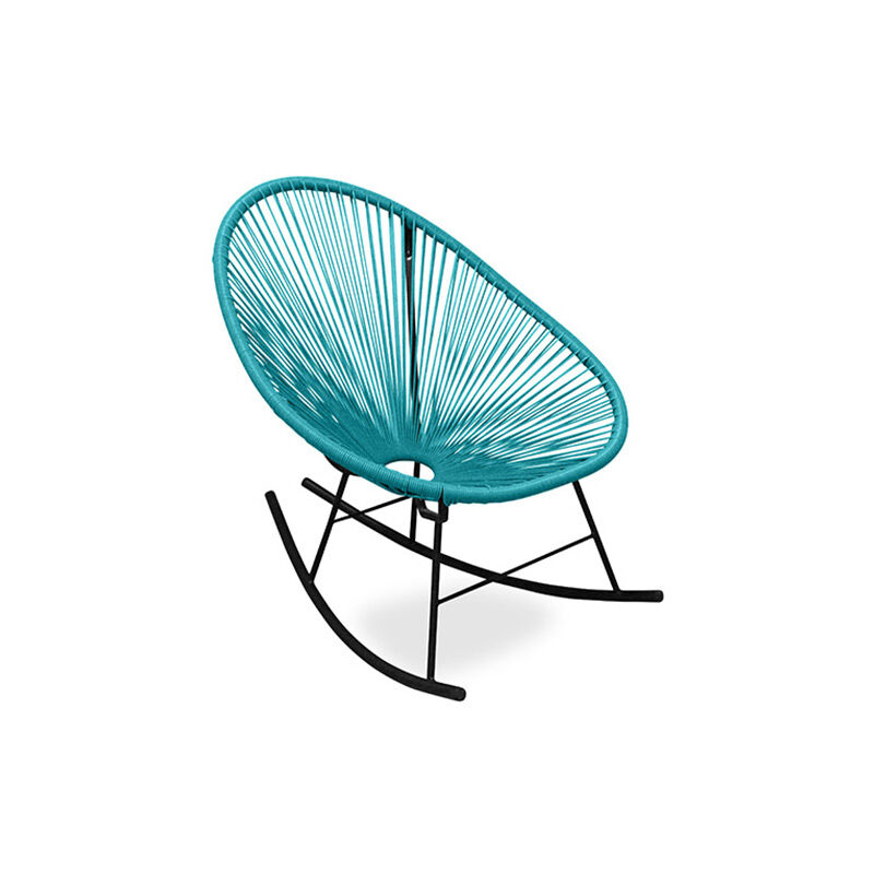 Chaise à bascule Acapulco - Pieds noirs Turquoise Acier, Rotin synthétique