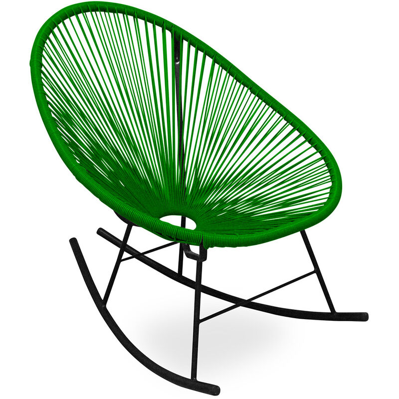 Chaise à bascule Acapulco - Pieds noirs Vert clair Acier, Rotin synthétique