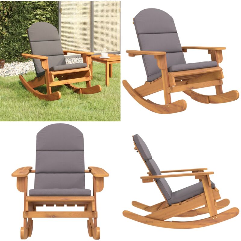 Chaise à bascule Adirondack avec coussins bois massif d'acacia - Chaise à Bascule - Fauteuil Extérieur - Mobilier De Jardin - Chaise Adirondack