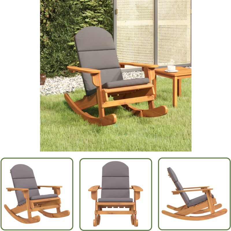 Chaise à bascule Adirondack avec coussins bois massif d'acacia - Chaise à Bascule - Fauteuil Extérieur - Mobilier De Jardin - Chaise Adirondack