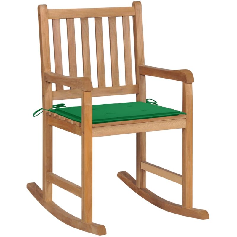 Vidaxl - Chaise à bascule avec coussin vert Bois de teck solide