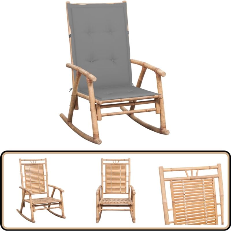Chaise à bascule avec coussin bambou - Chaise à Bascule - Chaise De Jardin - Mobilier De Jardin - Bambou - Coussin