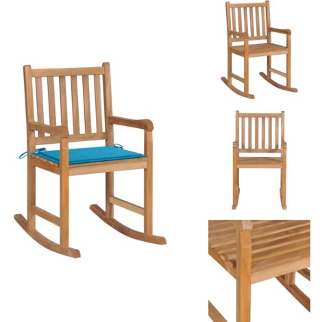 Chaise à bascule avec coussin bleu Bois de teck solide - Chaises De Jardin - Chaises À Bascule - Mobilier De Jardin - Meubles De Jardin - Fauteuil Extérieur