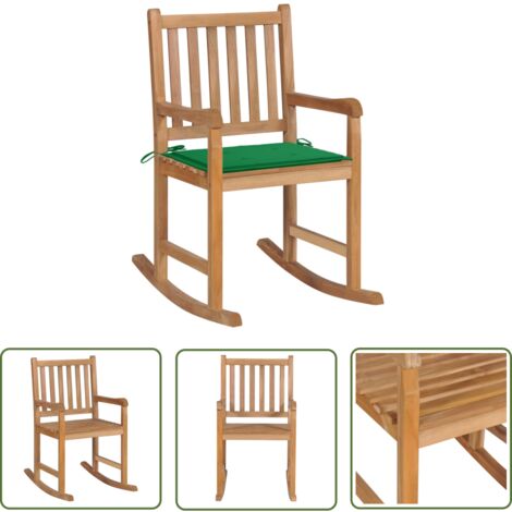 Chaise à bascule avec coussin vert Bois de teck solide