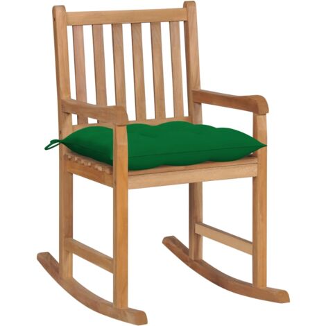Chaise à bascule avec coussin vert Bois de teck solide vidaXL