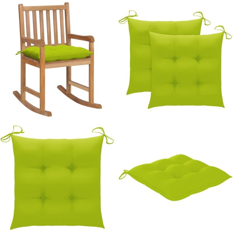 Chaise à bascule avec coussin vert vif Bois de teck solide - Chaise à Bascule - Fauteuil Extérieur - Mobilier De Jardin - Jardin - Terrasse - Home &