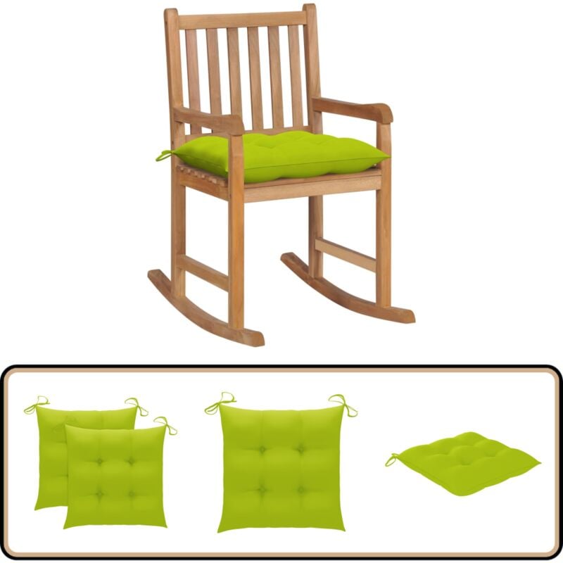 Chaise à bascule avec coussin vert vif Bois de teck solide - Chaise à Bascule - Fauteuil Extérieur - Mobilier De Jardin - Jardin - Terrasse