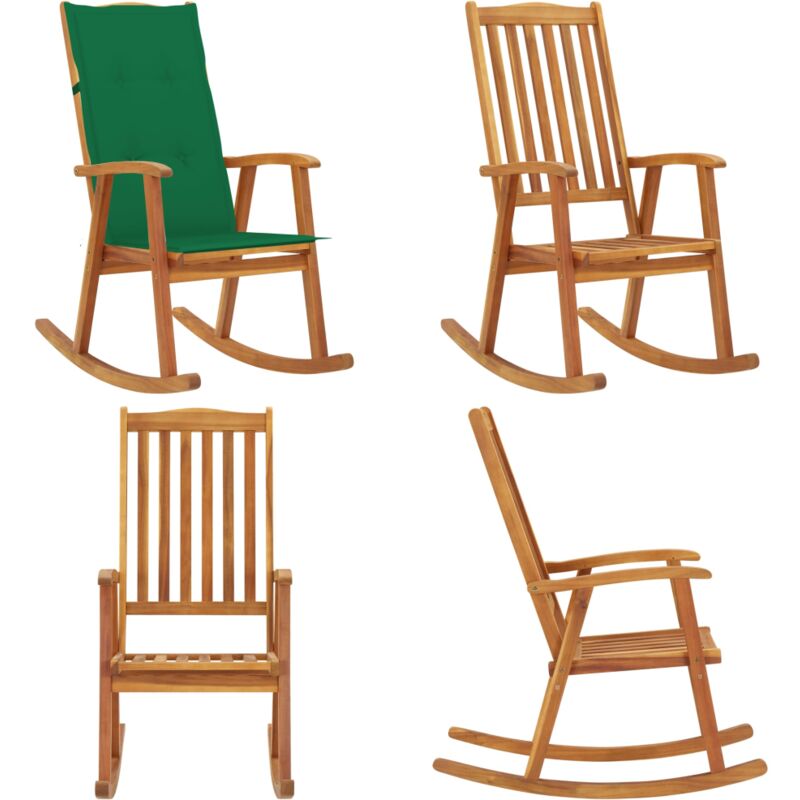 Vidaxl - Chaise à bascule avec coussins Bois d'acacia massif - Chaise à Bascule - Chaise Extérieure - Mobilier De Jardin - Fauteuil à Bascule