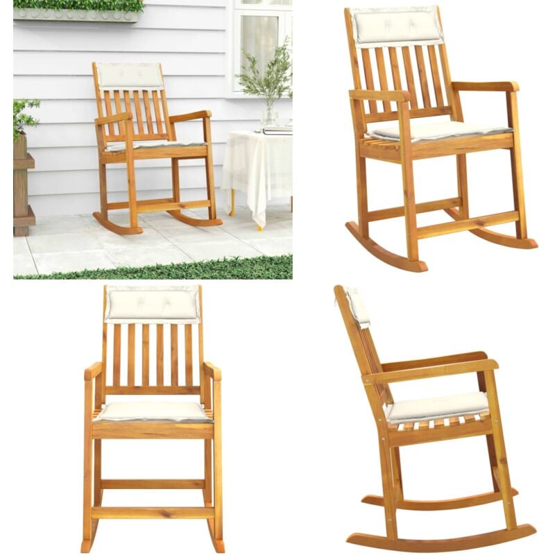 Vidaxl - Chaise à bascule avec coussins bois massif d'acacia - Chaise à Bascule - Chaise De Jardin - Mobilier De Jardin - Bois D'acacia - Fauteuil
