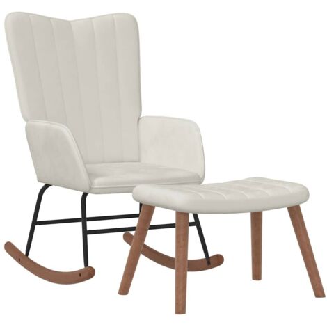 Chaise à bascule avec repose-pied Blanc crème Velours