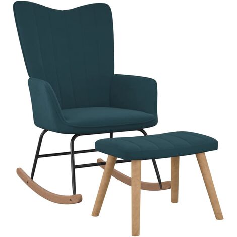Chaise à bascule avec repose-pied Bleu Velours 2