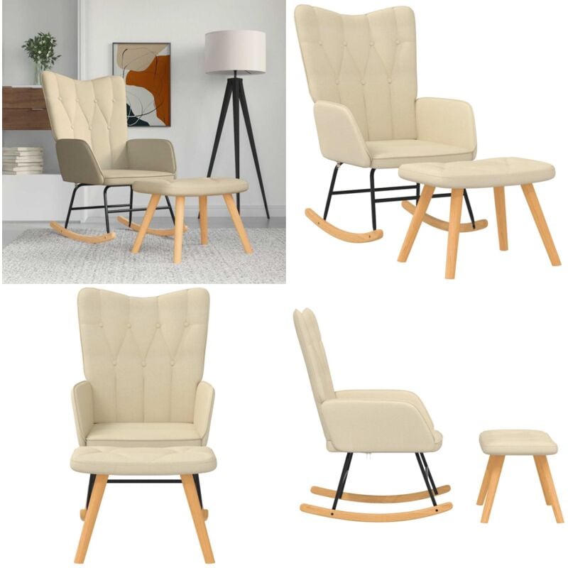 Chaise à bascule avec repose-pied Crème Tissu - Chaise À Bascule - Chaise Relaxante - Fauteuil Inclinable - Mobilier De Salon - Fauteuil Confortable