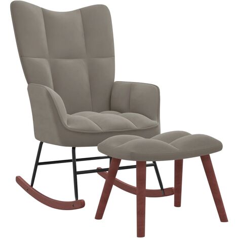 Chaise à bascule avec repose-pied Gris clair Velours 2