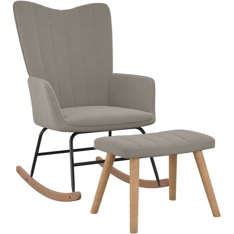 Chaise à bascule avec repose-pied Gris clair Velours
