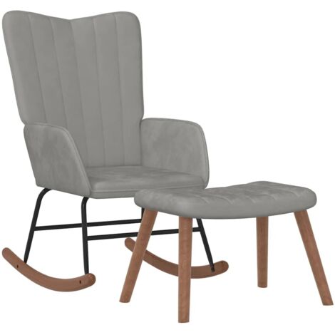 Chaise à bascule avec repose-pied Gris clair Velours