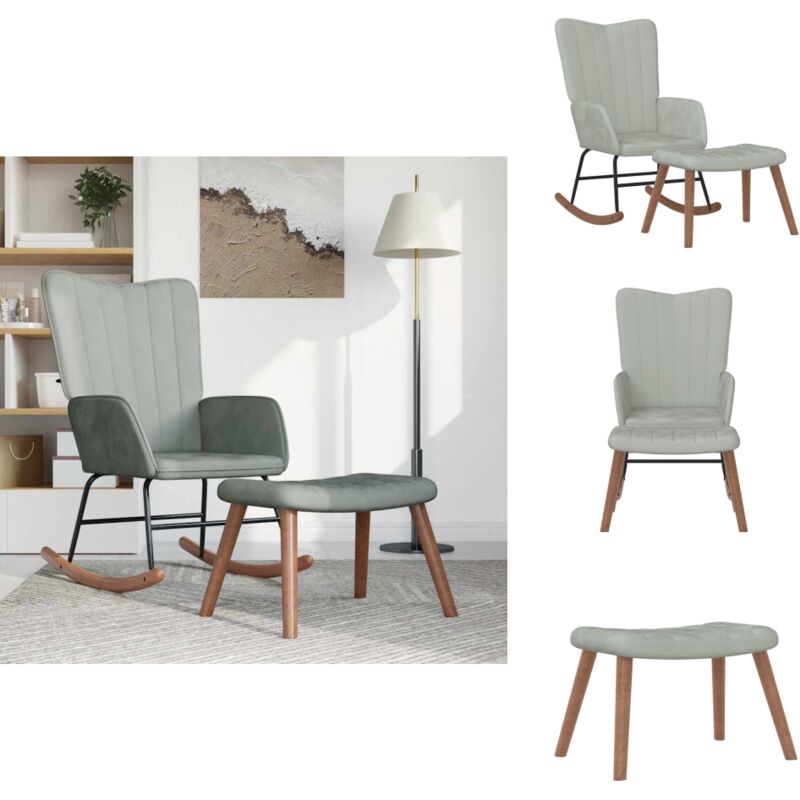 Chaise à bascule avec repose-pied Gris clair Velours - Chaise à Bascule - Chaise Relaxante - Fauteuil à Bascule - Mobilier De Jardin - Chaise