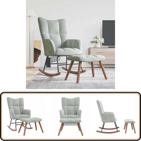 Chaise à bascule avec repose-pied Gris clair Velours - Chaise À Bascule - Chaise Relaxante - Fauteuil Balançoire - Mobilier De Salon - Meuble Moderne
