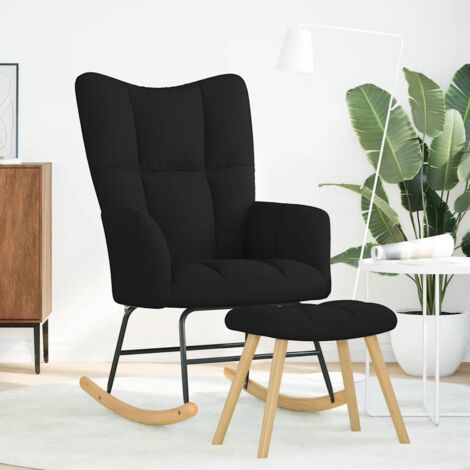 Chaise à bascule avec repose-pied Noir Tissu
