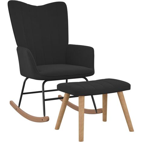 Chaise à bascule avec repose-pied Noir Velours