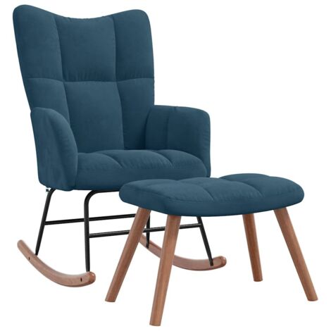 Chaise à bascule avec repose-pied  Rocking chair  Fauteuil à bascule  Fauteuil de relaxation Bleu Velours BSRHS539228