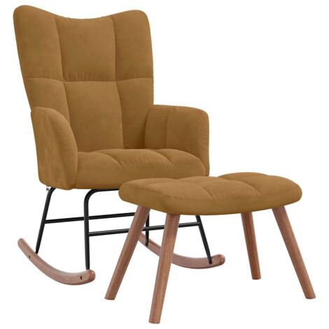Chaise à bascule avec repose-pied  Rocking chair  Fauteuil à bascule  Fauteuil de relaxation Marron Velours BSRHS199058