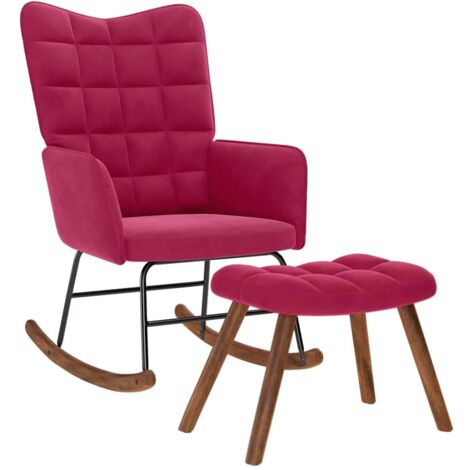 Chaise à bascule avec repose-pied rouge bordeaux velours