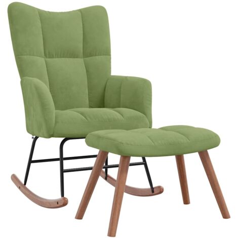 Chaise à bascule avec repose-pied Vert clair Velours
