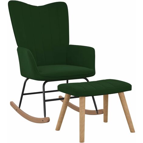 Chaise à bascule avec repose-pied Vert foncé Velours