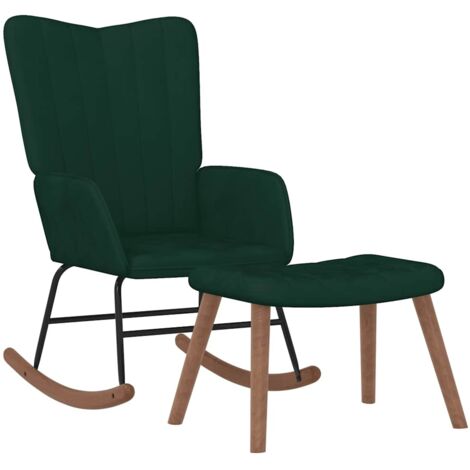 Chaise à bascule avec repose-pied Vert foncé Velours
