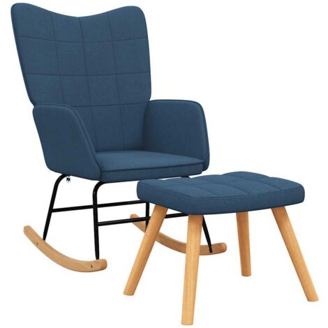 Chaise à bascule avec tabouret Bleu Tissu