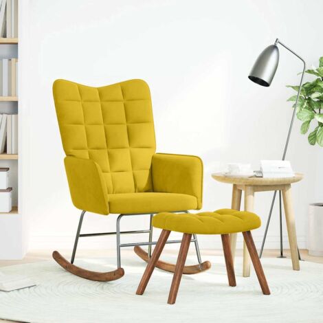 Chaise à bascule avec tabouret en velours jaune