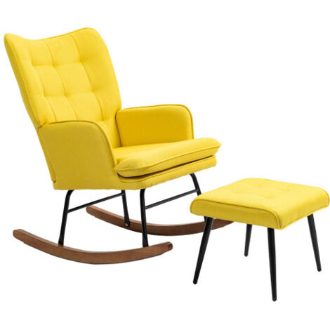 Chaise à bascule avec tabouret, fauteuil relax avec accoudoirs, Jaune