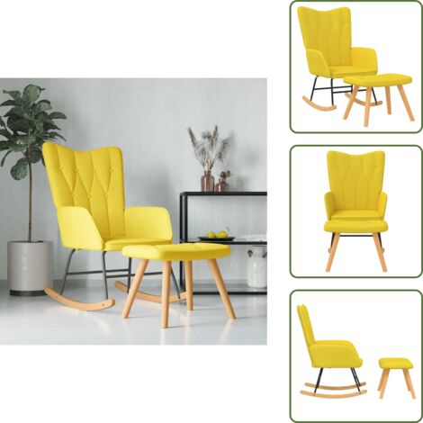 Chaise à bascule avec tabouret Jaune moutarde Tissu - Chaises À Bascule - Chaise Relaxante - Fauteuil À Bascule - Mobilier De Jardin - Meubles De Terrasse