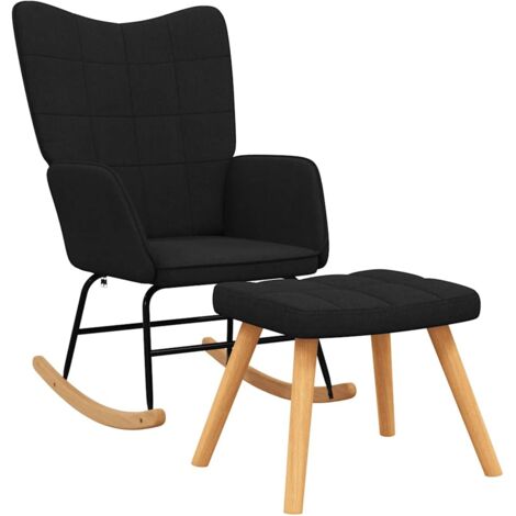 Chaise à bascule avec tabouret Noir Tissu