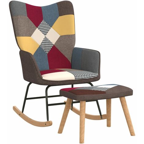 Chaise à bascule avec tabouret Patchwork Tissu