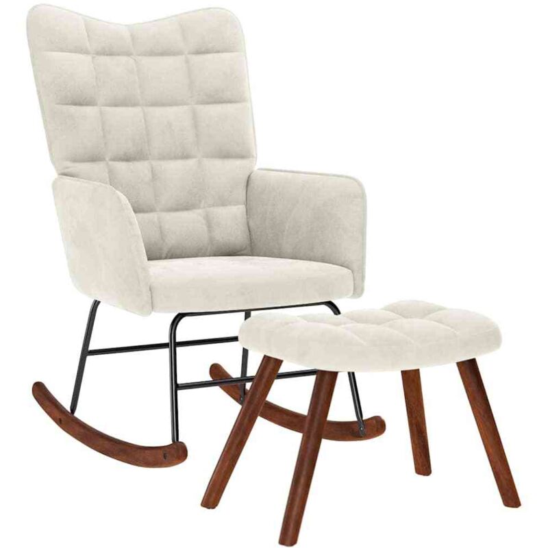 Vidaxl - Chaise à bascule avec repose-pied crème velours