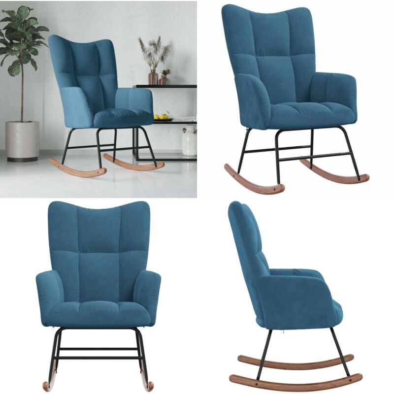 Vidaxl - Chaise à bascule Bleu Velours - Chaise à Bascule - Fauteuil Relaxant - Chaise Lounge - Mobilier De Salon - Chaise Confortable - Home & Living