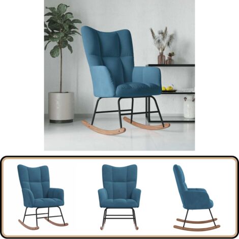Chaise à bascule Bleu Velours - Chaise À Bascule - Fauteuil Relaxant - Chaise Lounge - Mobilier De Salon - Chaise Confortable