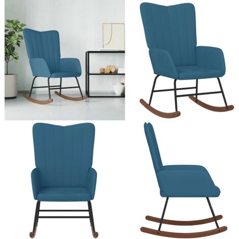 Chaise à bascule Bleu Velours - Chaises À Bascule - Fauteuil Relaxant - Chaise Berçante - Mobilier Extérieur - Décoration Intérieure - Home & Living