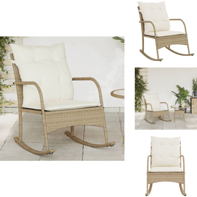 Chaise à bascule de jardin avec coussins beige résine tressée - Chaises De Jardin - Chaises à Bascule - Fauteuil De Jardin - Mobilier De Jardin