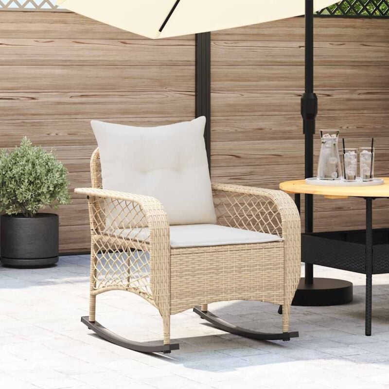 Chaise à bascule de jardin avec coussins beige résine tressée - Vidaxl