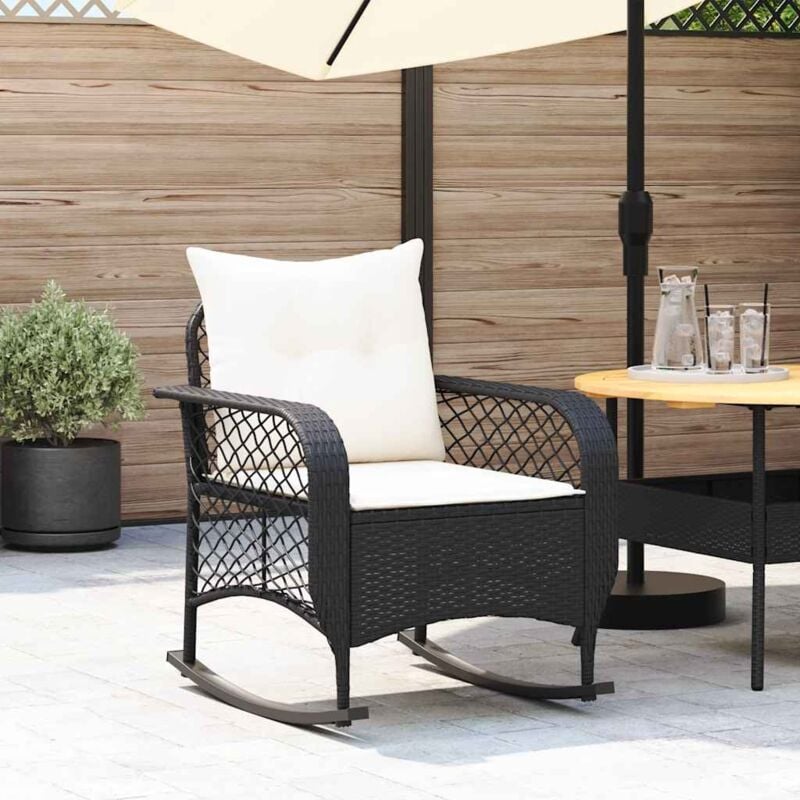 Chaise à bascule de jardin avec coussins noir résine tressée - Vidaxl
