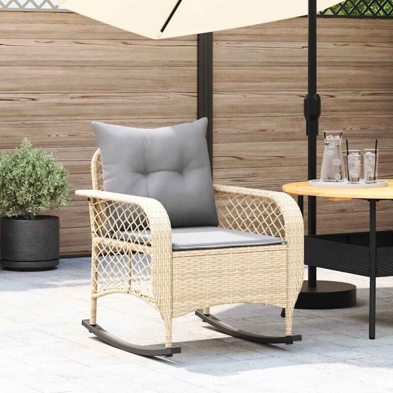 Chaise à bascule de jardin avec coussins beige résine tressée - Vidaxl