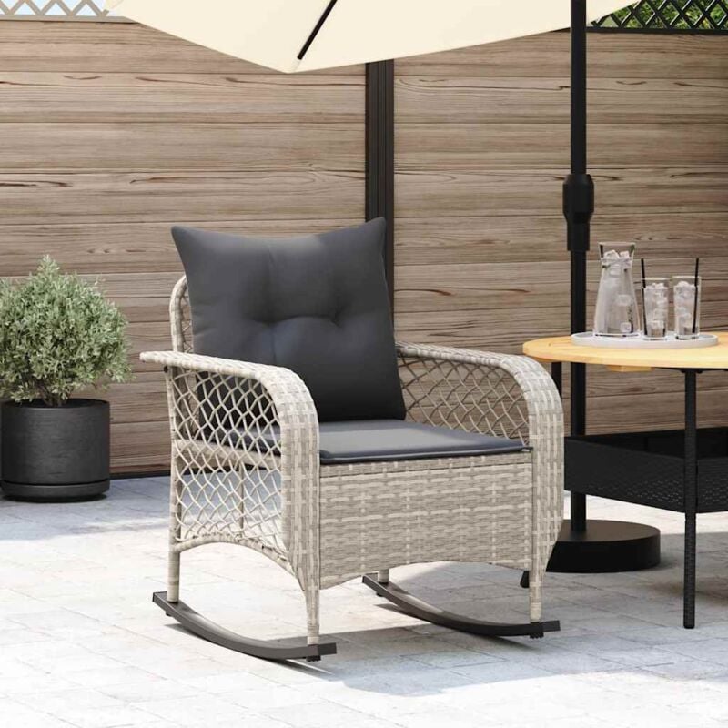 Chaise à bascule de jardin avec coussins gris clair poly rotin Vidaxl